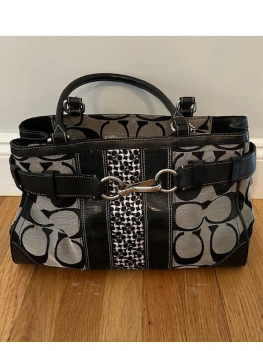 Coach Signature Tote with Silver Hardware